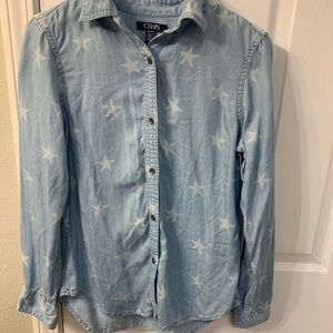 Light blue button down shirt with white stars!